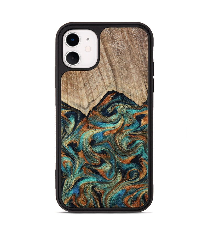 iPhone 11 Wood Phone Case - Petra (Teal & Gold, 801641)