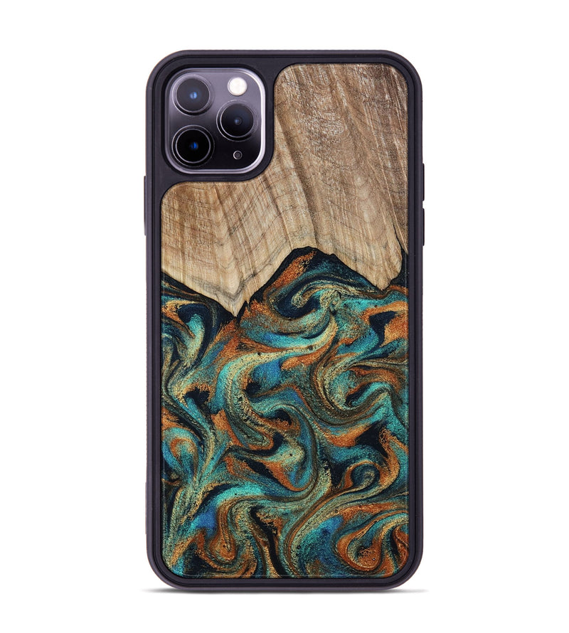 iPhone 11 Pro Max Wood Phone Case - Petra (Teal & Gold, 801641)