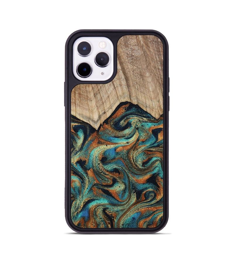 iPhone 11 Pro Wood Phone Case - Petra (Teal & Gold, 801641)