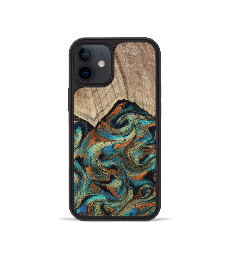 iPhone 12 mini Wood Phone Case - Petra (Teal & Gold, 801641)
