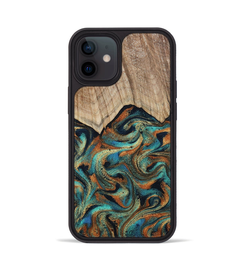 iPhone 12 Wood Phone Case - Petra (Teal & Gold, 801641)