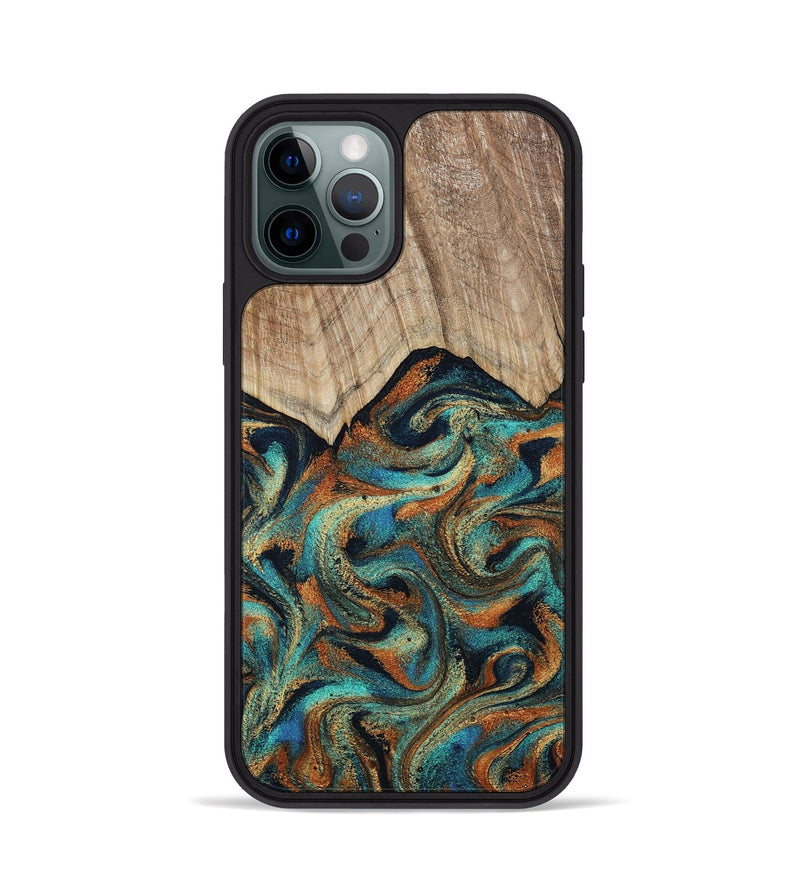 iPhone 12 Pro Wood Phone Case - Petra (Teal & Gold, 801641)