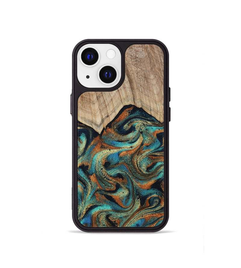iPhone 13 mini Wood Phone Case - Petra (Teal & Gold, 801641)