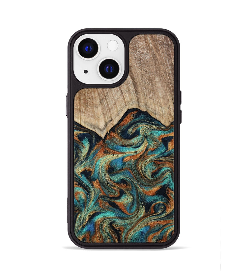 iPhone 13 Wood Phone Case - Petra (Teal & Gold, 801641)