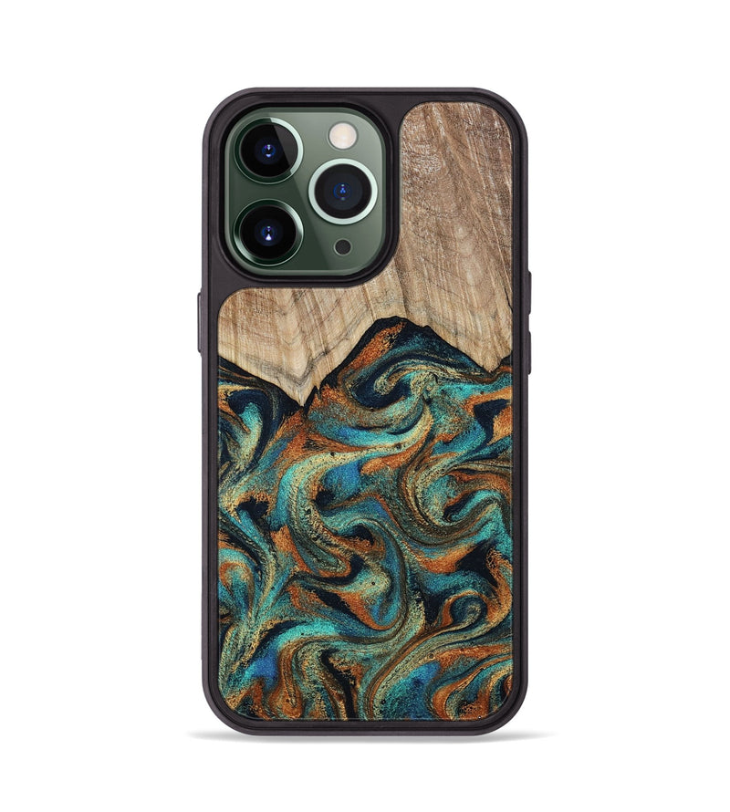 iPhone 13 Pro Wood Phone Case - Petra (Teal & Gold, 801641)
