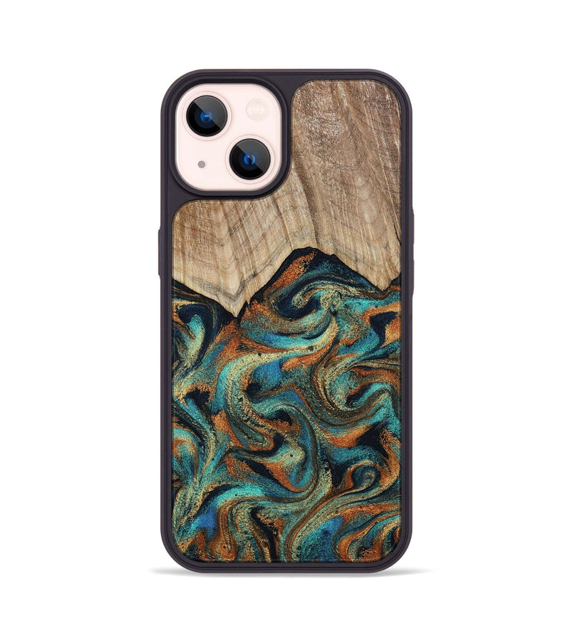 iPhone 14 Wood Phone Case - Petra (Teal & Gold, 801641)