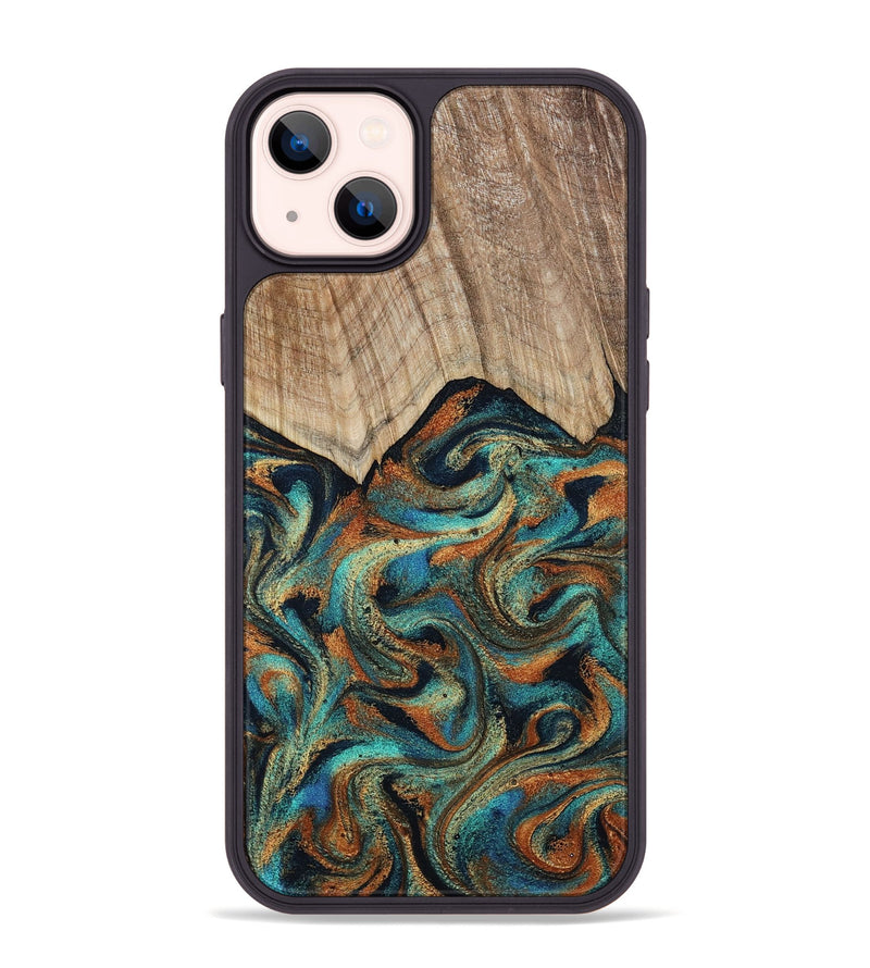 iPhone 14 Plus Wood Phone Case - Petra (Teal & Gold, 801641)