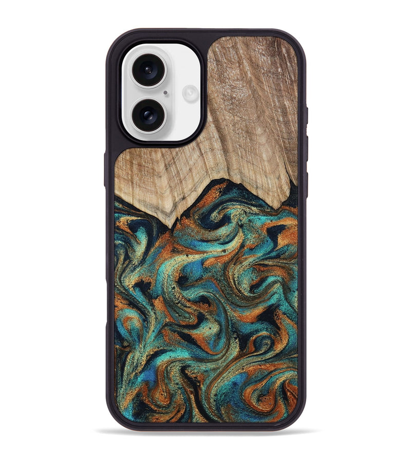 iPhone 16 Plus Wood Phone Case - Petra (Teal & Gold, 801641)