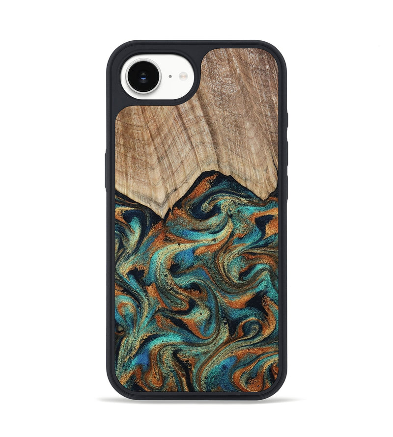 iPhone 16e Wood Phone Case - Petra (Teal & Gold, 801641)