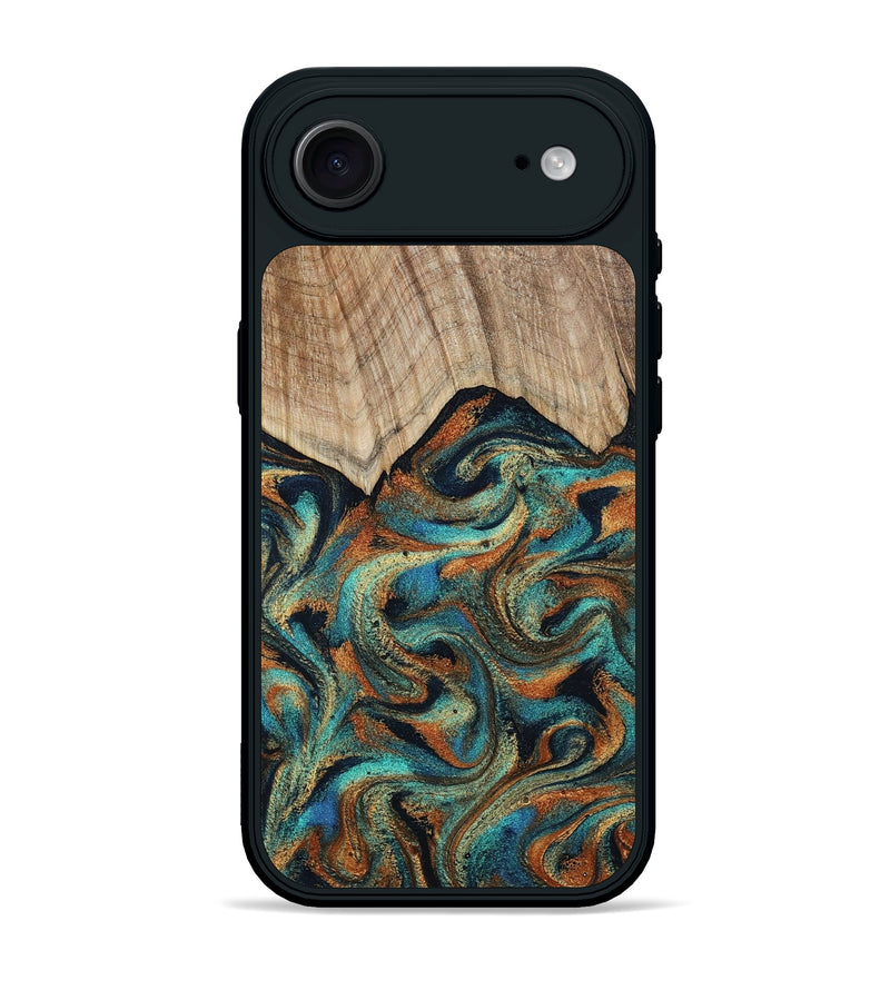 iPhone 17 Air Wood Phone Case - Petra (Teal & Gold, 801641)