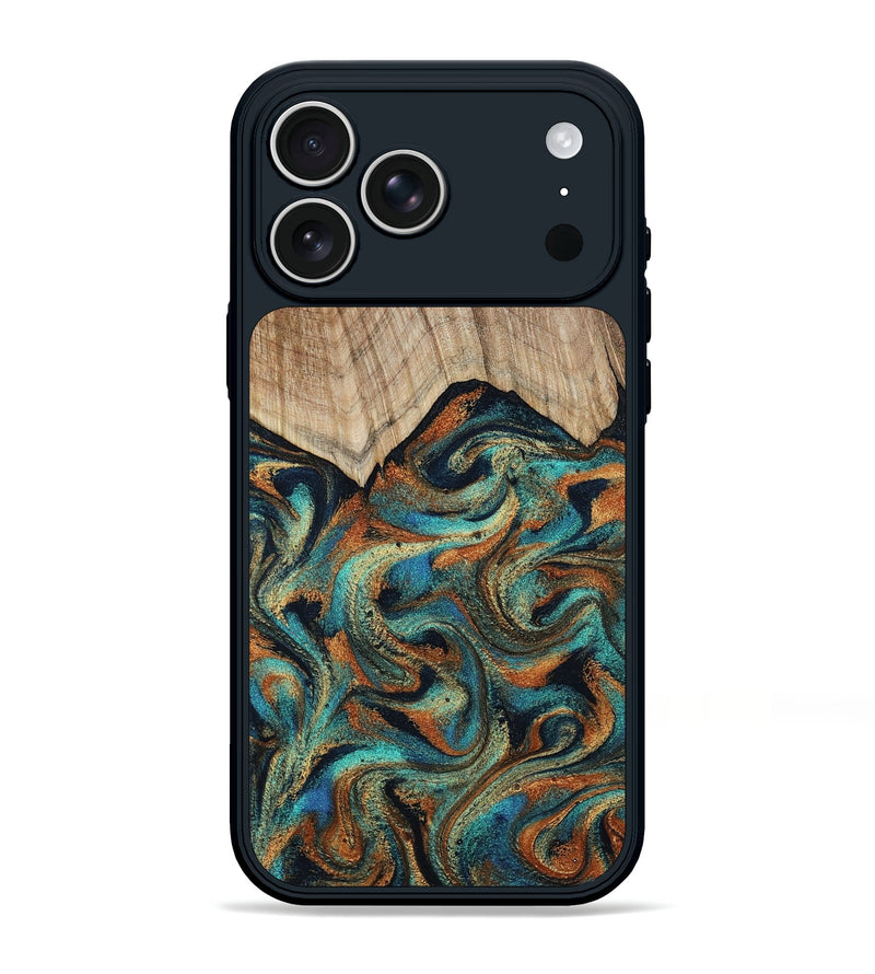 iPhone 17 Pro Max Wood Phone Case - Petra (Teal & Gold, 801641)