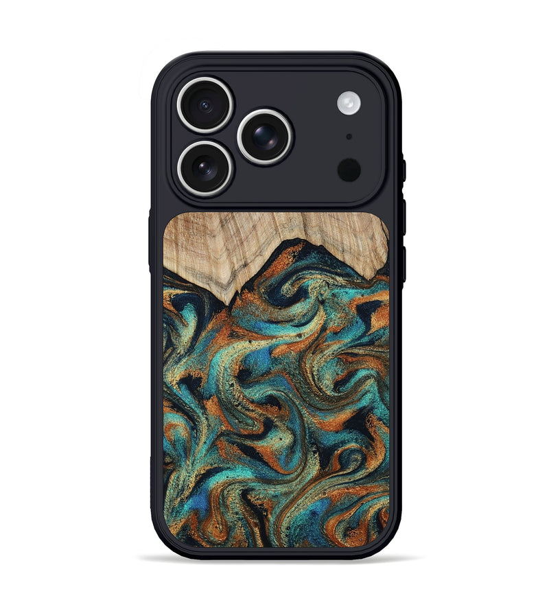 iPhone 17 Pro Wood Phone Case - Petra (Teal & Gold, 801641)