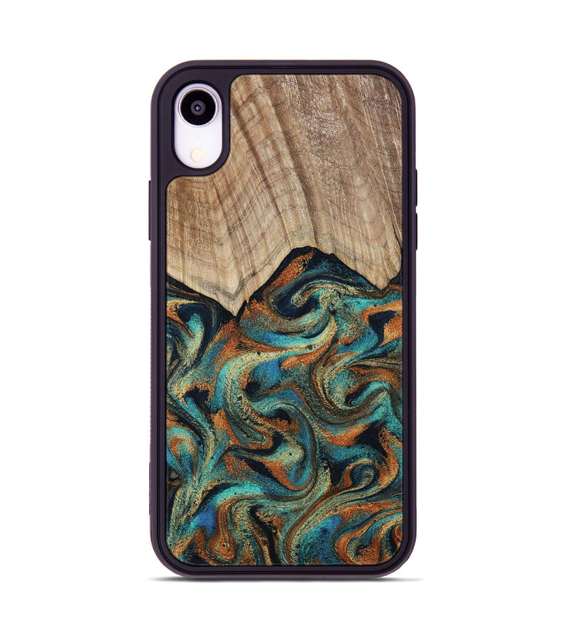 iPhone Xr Wood Phone Case - Petra (Teal & Gold, 801641)