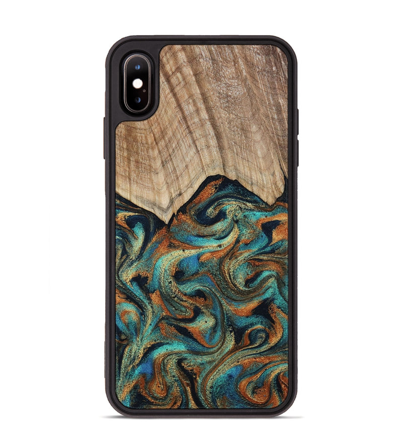 iPhone Xs Max Wood Phone Case - Petra (Teal & Gold, 801641)