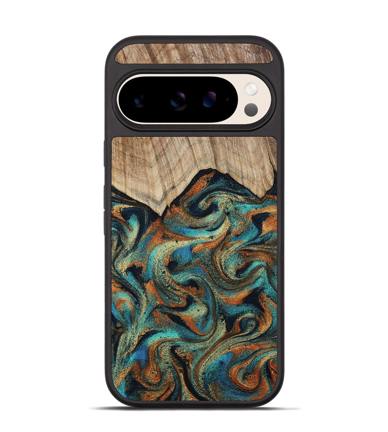Pixel 10 Wood Phone Case - Petra (Teal & Gold, 801641)