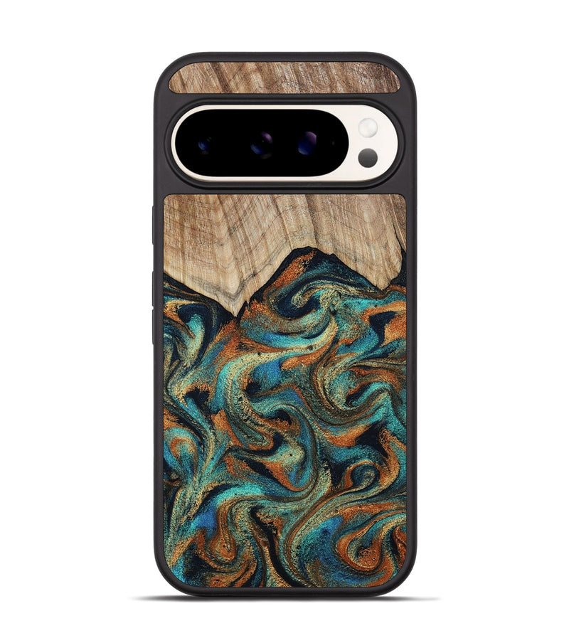 Pixel 9 Wood Phone Case - Petra (Teal & Gold, 801641)