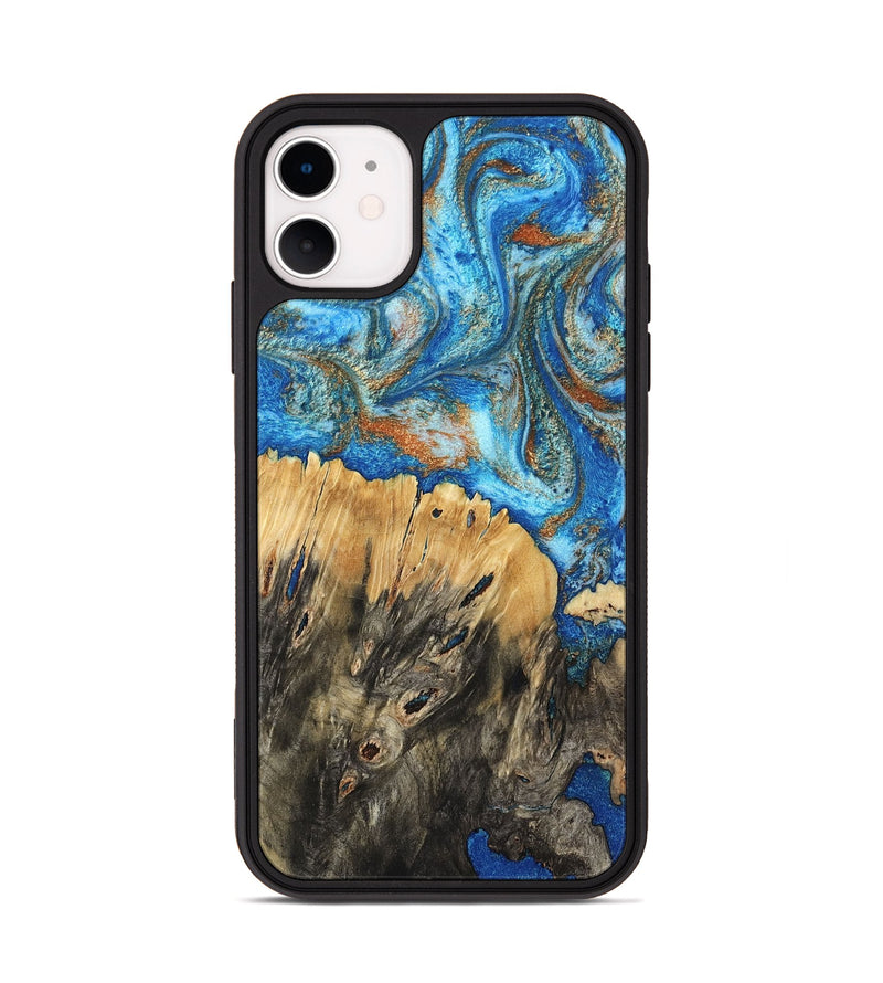 iPhone 11 Wood Phone Case - Lavonne (Teal & Gold, 801642)
