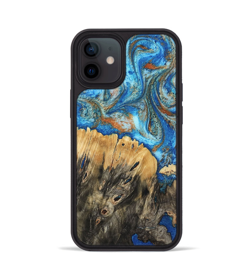 iPhone 12 Wood Phone Case - Lavonne (Teal & Gold, 801642)