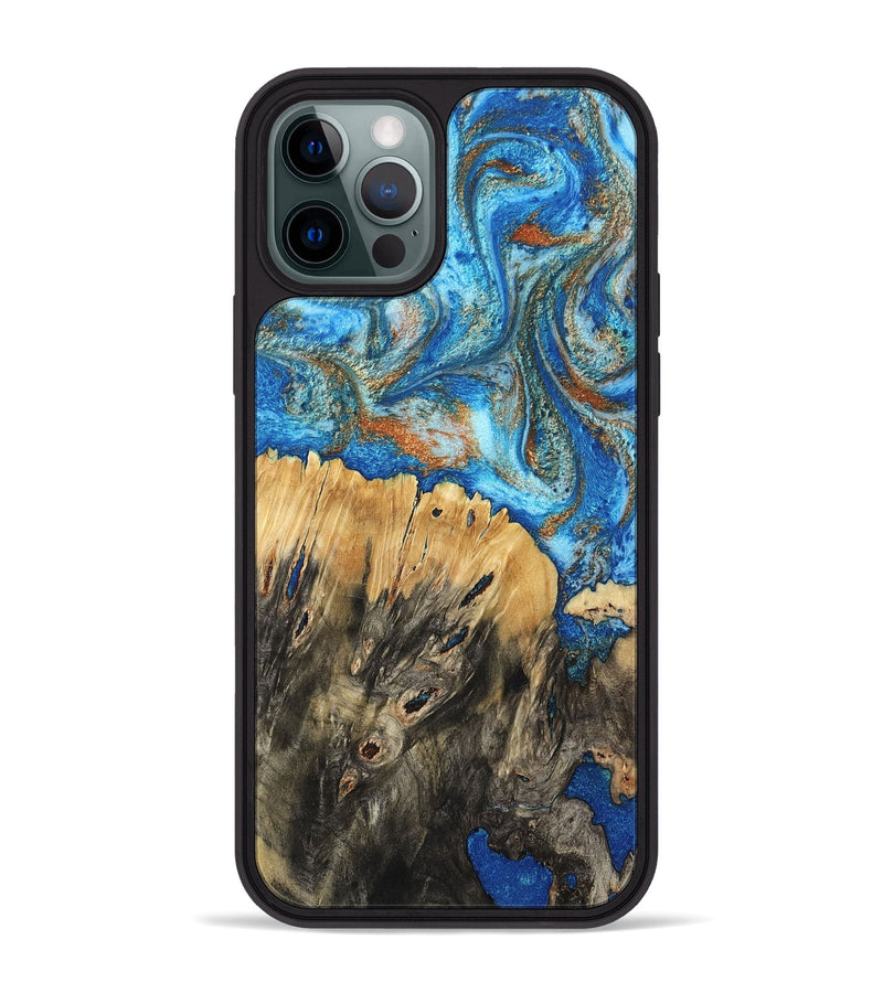 iPhone 12 Pro Max Wood Phone Case - Lavonne (Teal & Gold, 801642)
