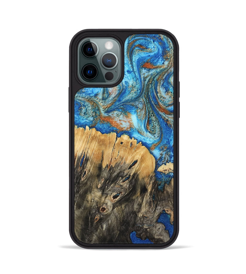 iPhone 12 Pro Wood Phone Case - Lavonne (Teal & Gold, 801642)