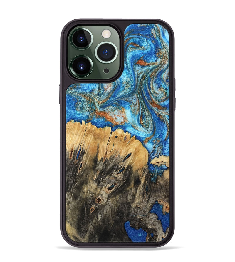 iPhone 13 Pro Max Wood Phone Case - Lavonne (Teal & Gold, 801642)