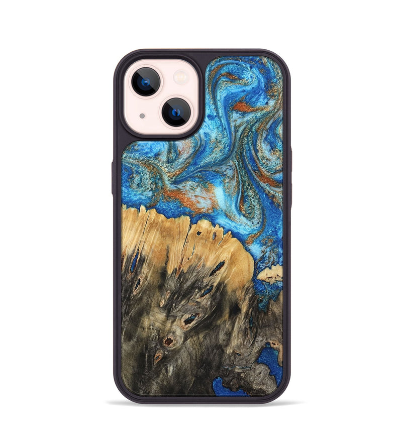 iPhone 14 Wood Phone Case - Lavonne (Teal & Gold, 801642)