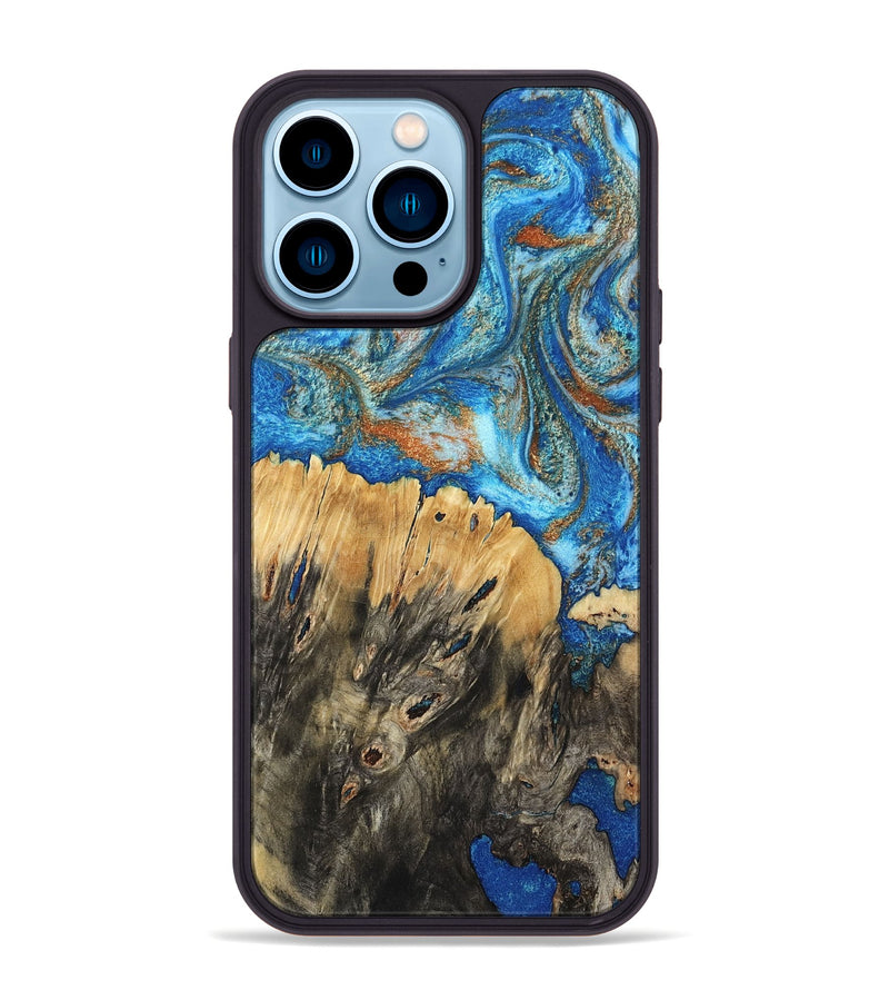 iPhone 14 Pro Max Wood Phone Case - Lavonne (Teal & Gold, 801642)