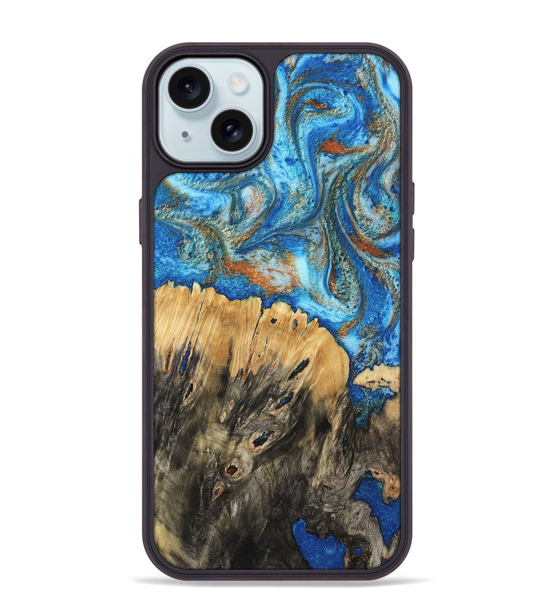 iPhone 15 Plus Wood Phone Case - Lavonne (Teal & Gold, 801642)