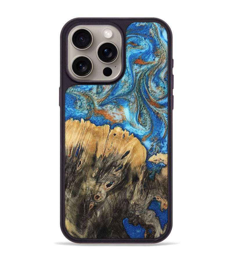 iPhone 15 Pro Max Wood Phone Case - Lavonne (Teal & Gold, 801642)