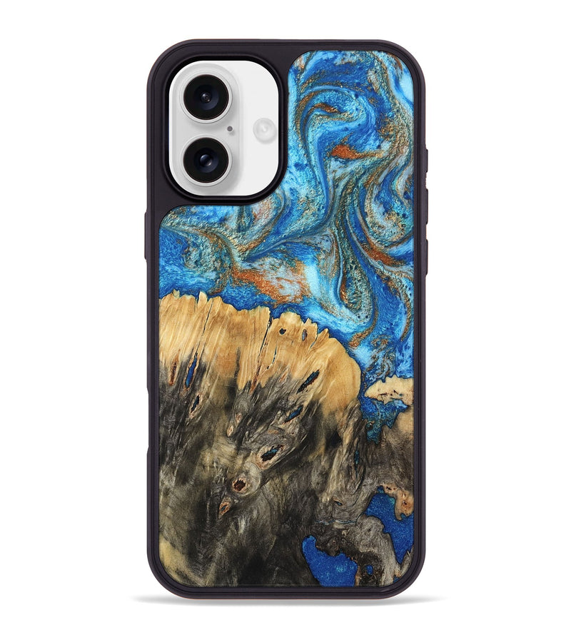 iPhone 16 Plus Wood Phone Case - Lavonne (Teal & Gold, 801642)