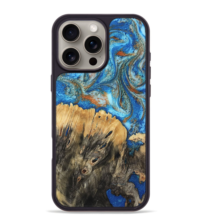 iPhone 16 Pro Max Wood Phone Case - Lavonne (Teal & Gold, 801642)