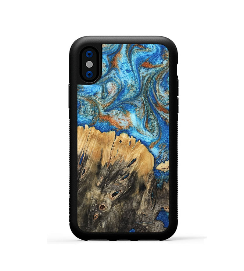 iPhone Xs Wood Phone Case - Lavonne (Teal & Gold, 801642)