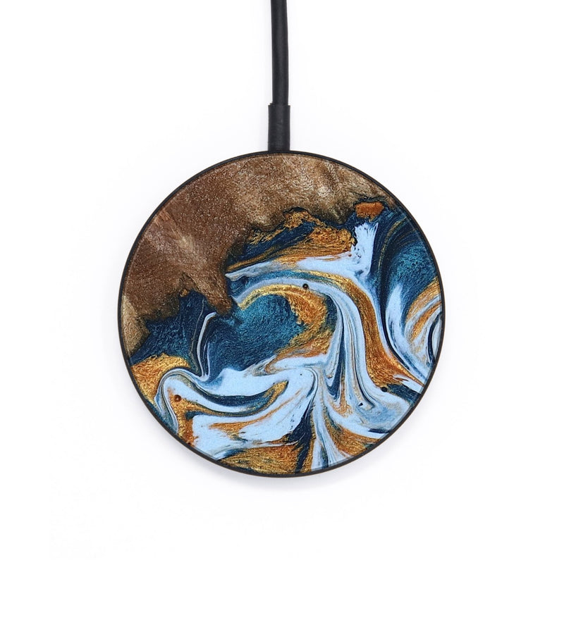 Circle Wood Wireless Charger - Arlene (Teal & Gold, 801643)