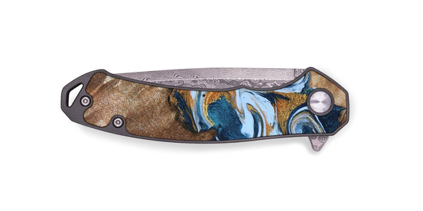 EDC Wood Pocket Knife - Arlene (Teal & Gold, 801643)