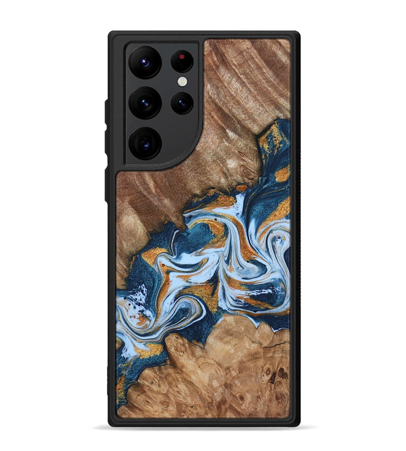 Galaxy S22 Ultra Wood Phone Case - Arlene (Teal & Gold, 801643)