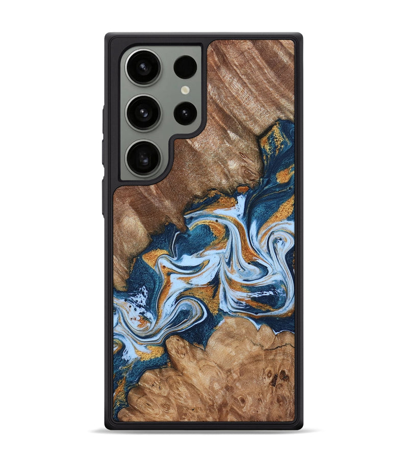 Galaxy S24 Ultra Wood Phone Case - Arlene (Teal & Gold, 801643)