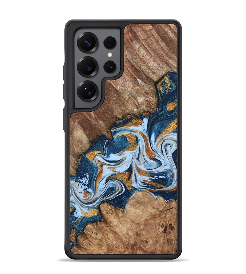 Galaxy S25 Ultra Wood Phone Case - Arlene (Teal & Gold, 801643)