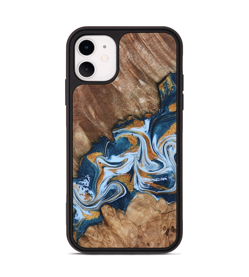 iPhone 11 Wood Phone Case - Arlene (Teal & Gold, 801643)