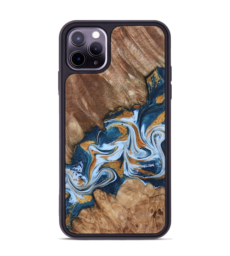 iPhone 11 Pro Max Wood Phone Case - Arlene (Teal & Gold, 801643)