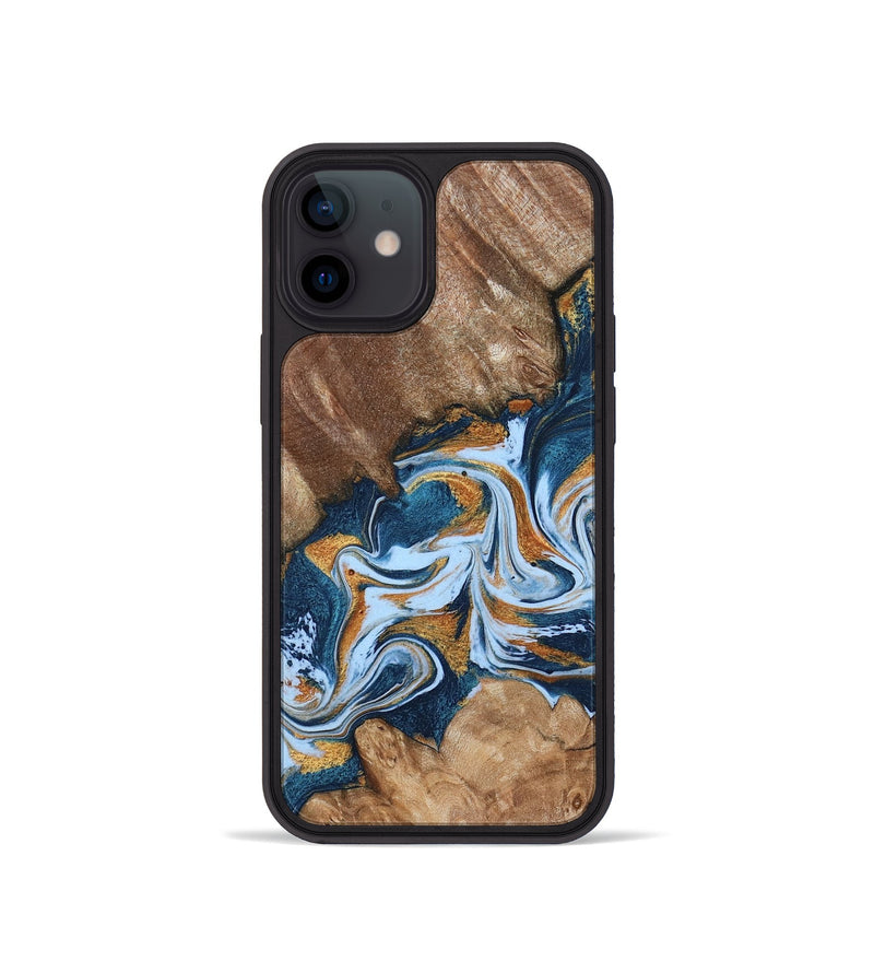 iPhone 12 mini Wood Phone Case - Arlene (Teal & Gold, 801643)