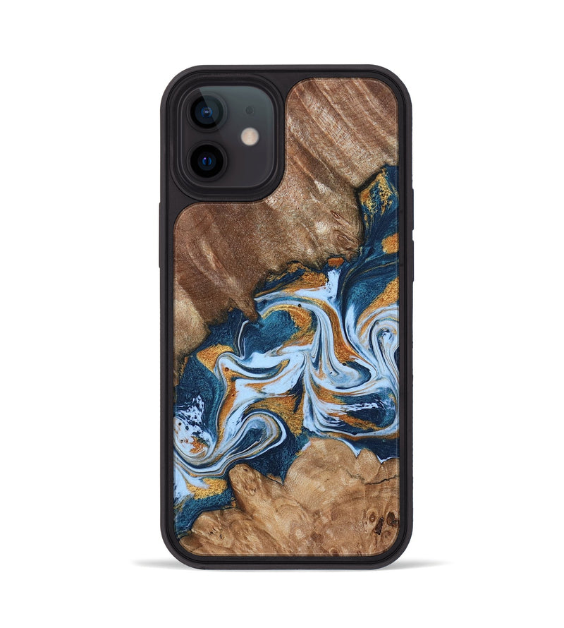 iPhone 12 Wood Phone Case - Arlene (Teal & Gold, 801643)