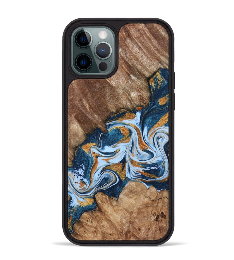 iPhone 12 Pro Max Wood Phone Case - Arlene (Teal & Gold, 801643)