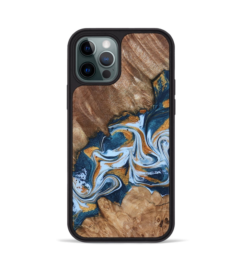 iPhone 12 Pro Wood Phone Case - Arlene (Teal & Gold, 801643)