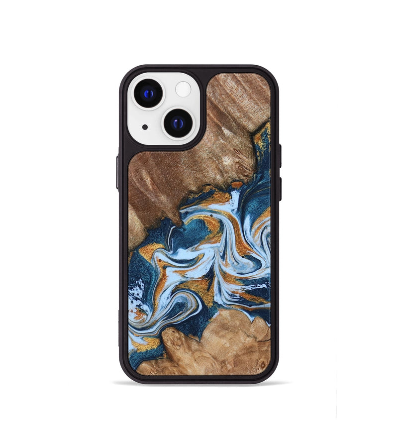 iPhone 13 mini Wood Phone Case - Arlene (Teal & Gold, 801643)