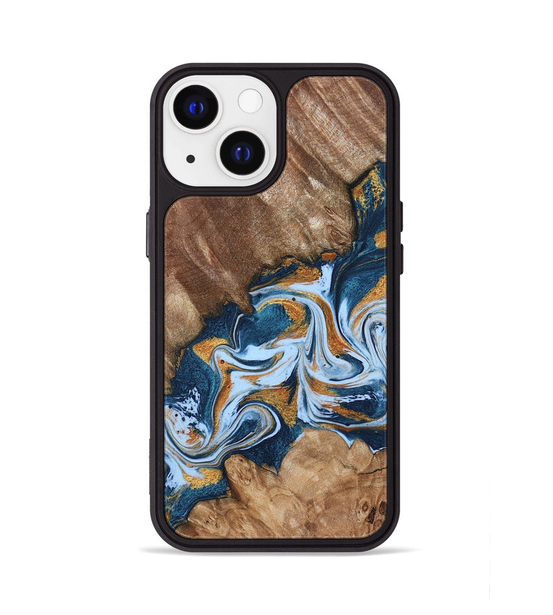 iPhone 13 Wood Phone Case - Arlene (Teal & Gold, 801643)