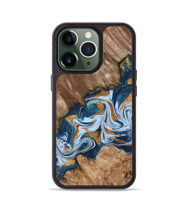 iPhone 13 Pro Wood Phone Case - Arlene (Teal & Gold, 801643)