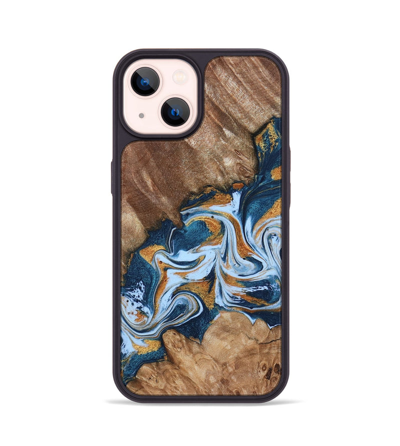 iPhone 14 Wood Phone Case - Arlene (Teal & Gold, 801643)