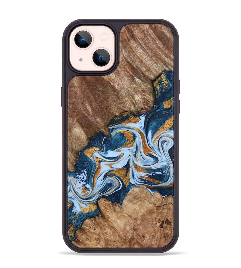 iPhone 14 Plus Wood Phone Case - Arlene (Teal & Gold, 801643)