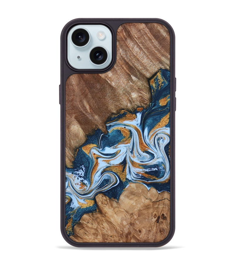 iPhone 15 Plus Wood Phone Case - Arlene (Teal & Gold, 801643)