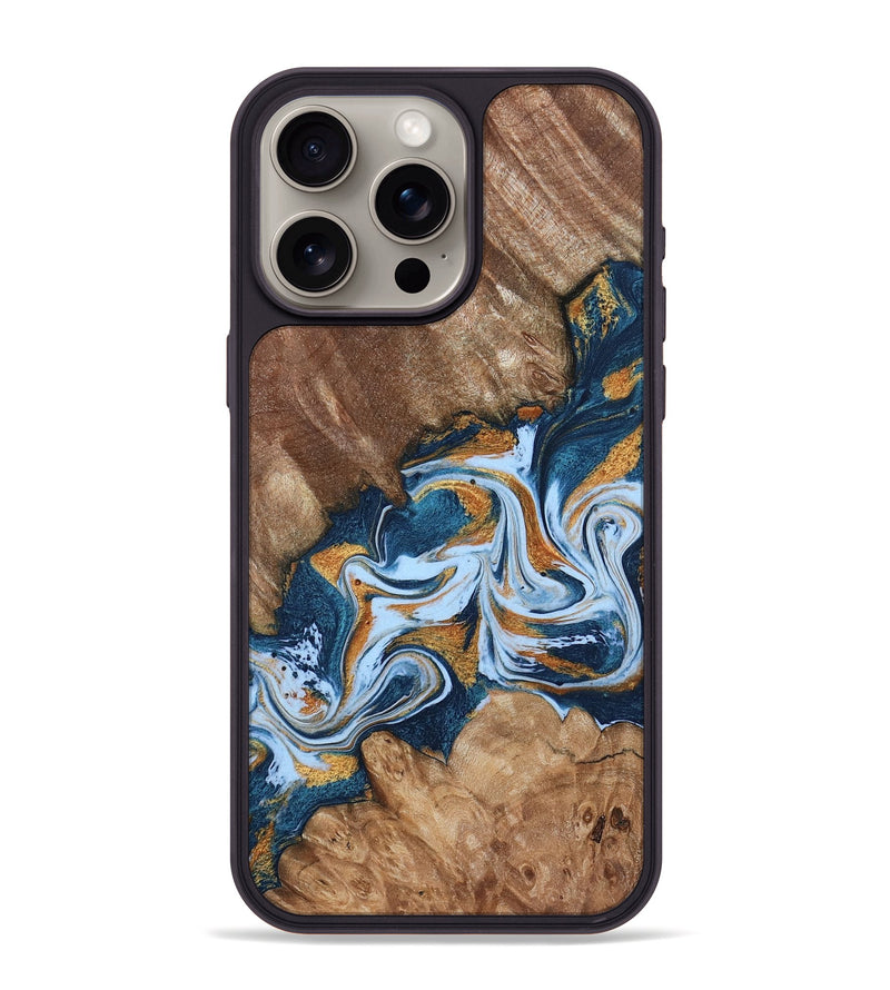 iPhone 15 Pro Max Wood Phone Case - Arlene (Teal & Gold, 801643)